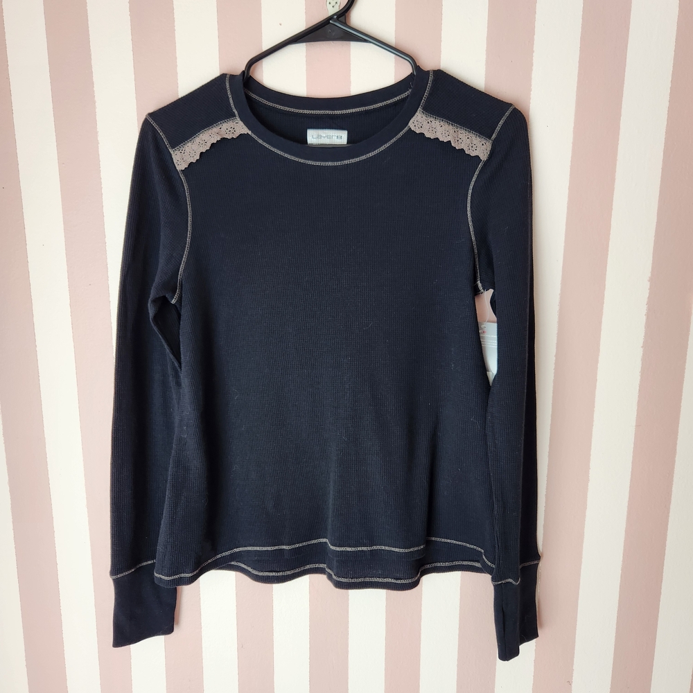 🏷Layer 8 Women's Black Sweatshirt with Lace Accents